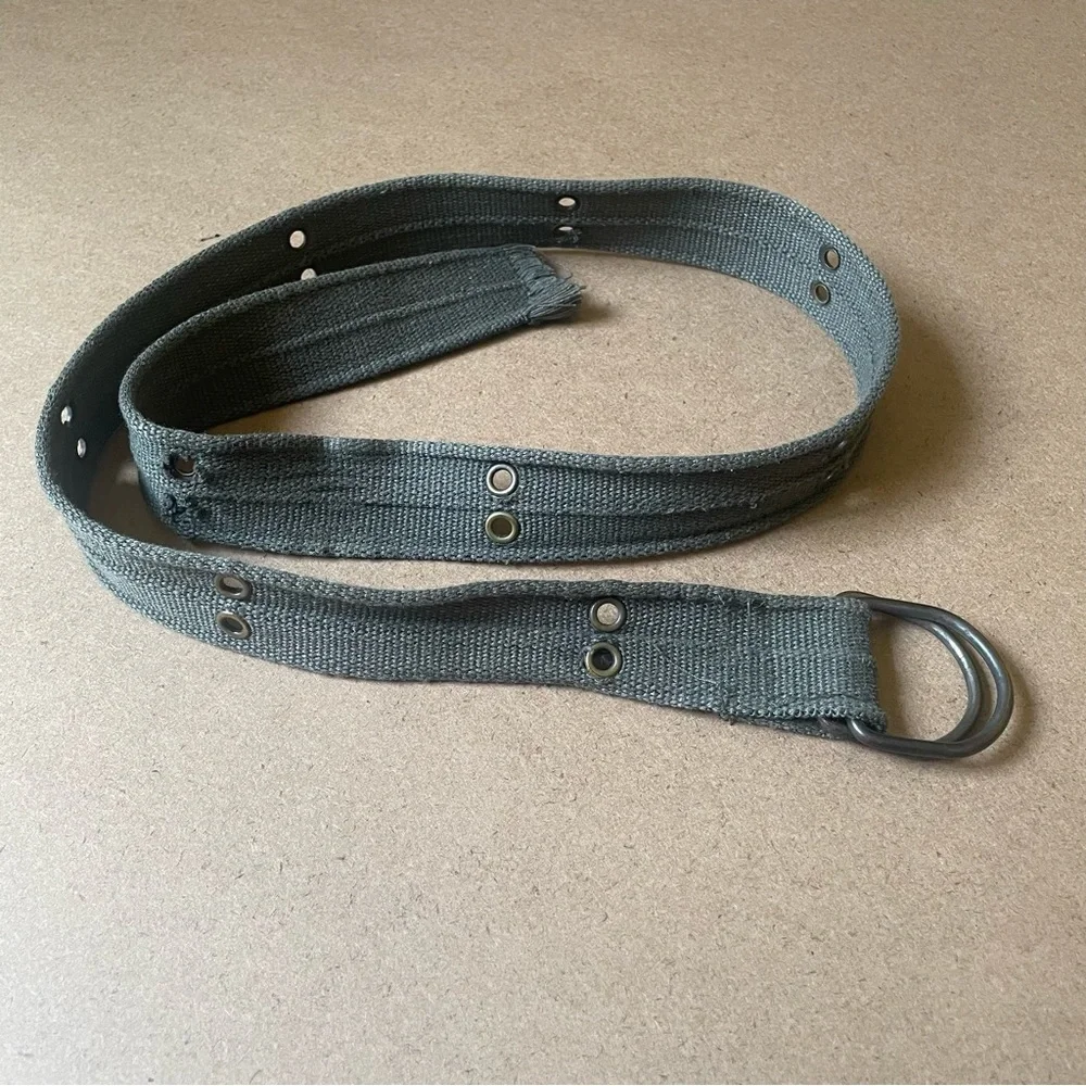Distressed Eyelet Grommet Adjustable Green Canvas D-Ring Belt​